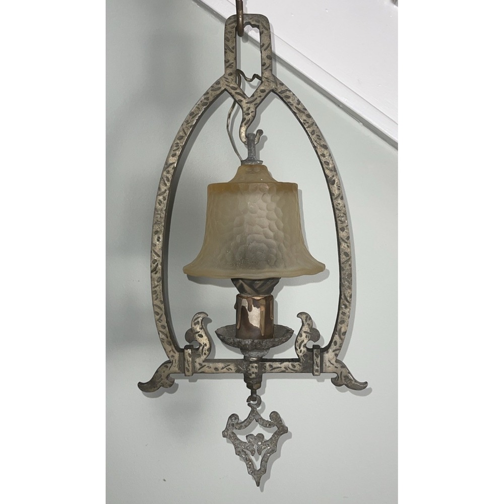 Vintage Spanish Revival/Gothic‎ Wrought Iron Pendant Light Fixture